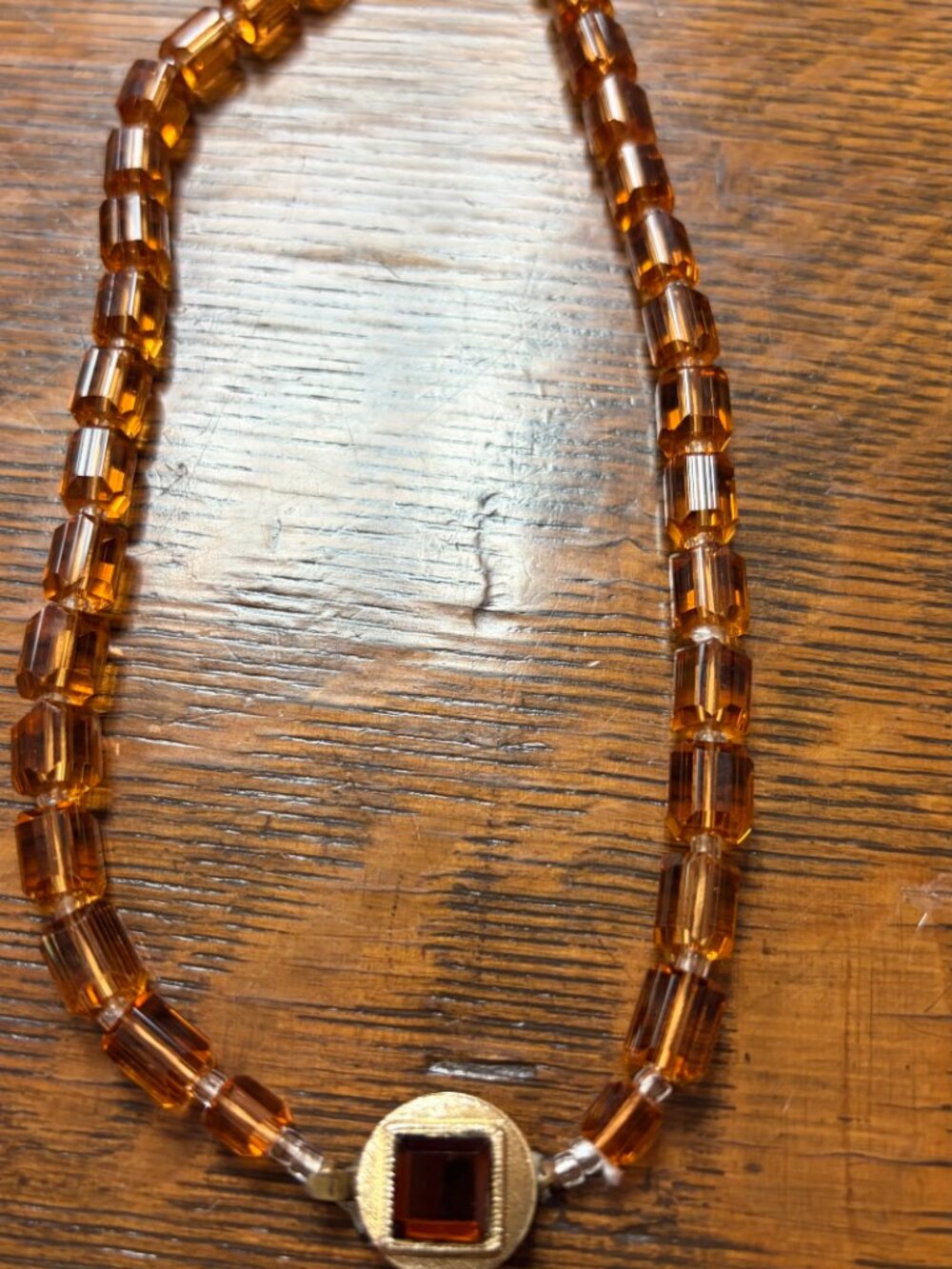 Vintage Japan Amber Brown Faceted Bead Necklace